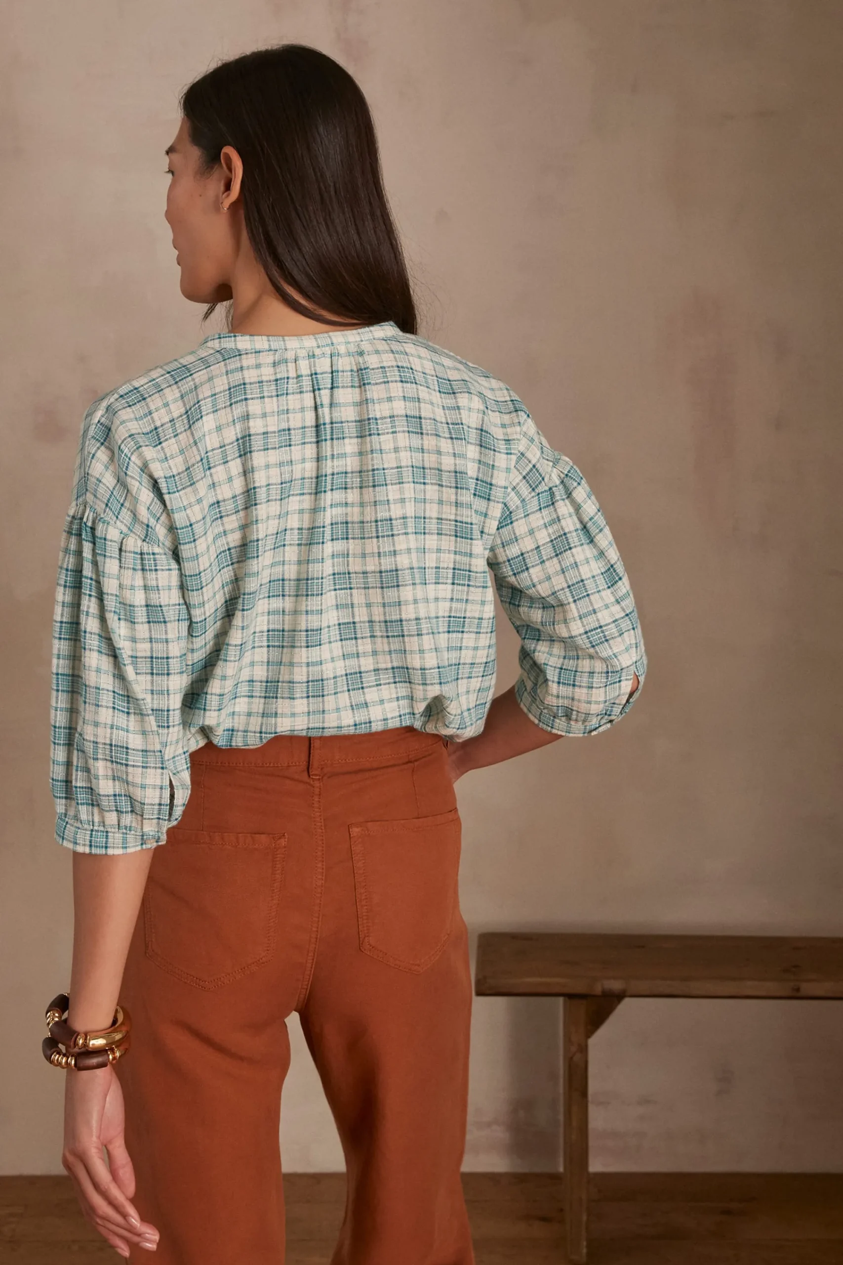 Maison 123 Blouses Et Chemises Imprimées|Blouses Et Chemises En Coton>Blouse à carreaux BELLE TURQUOISE