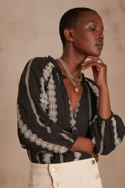 Maison 123 Blouses Et Chemises En Coton|Blouses Et Chemises Brodées>Blouse BLANCA NOIR