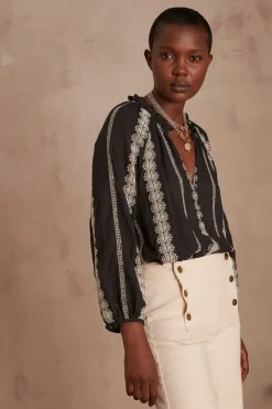 Maison 123 Blouses Et Chemises En Coton|Blouses Et Chemises Brodées>Blouse BLANCA NOIR