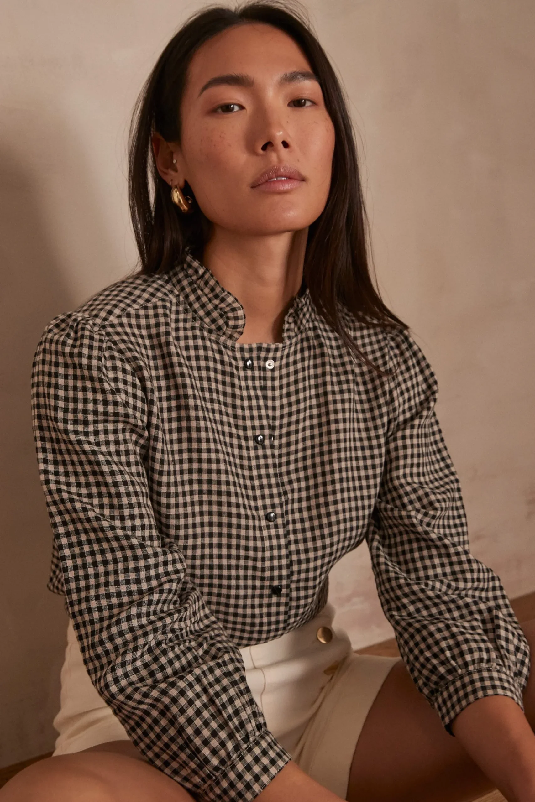 Maison 123 Blouses Et Chemises Imprimées|Blouses Et Chemises Noires>Blouse vichy en lin BELLA NOIR
