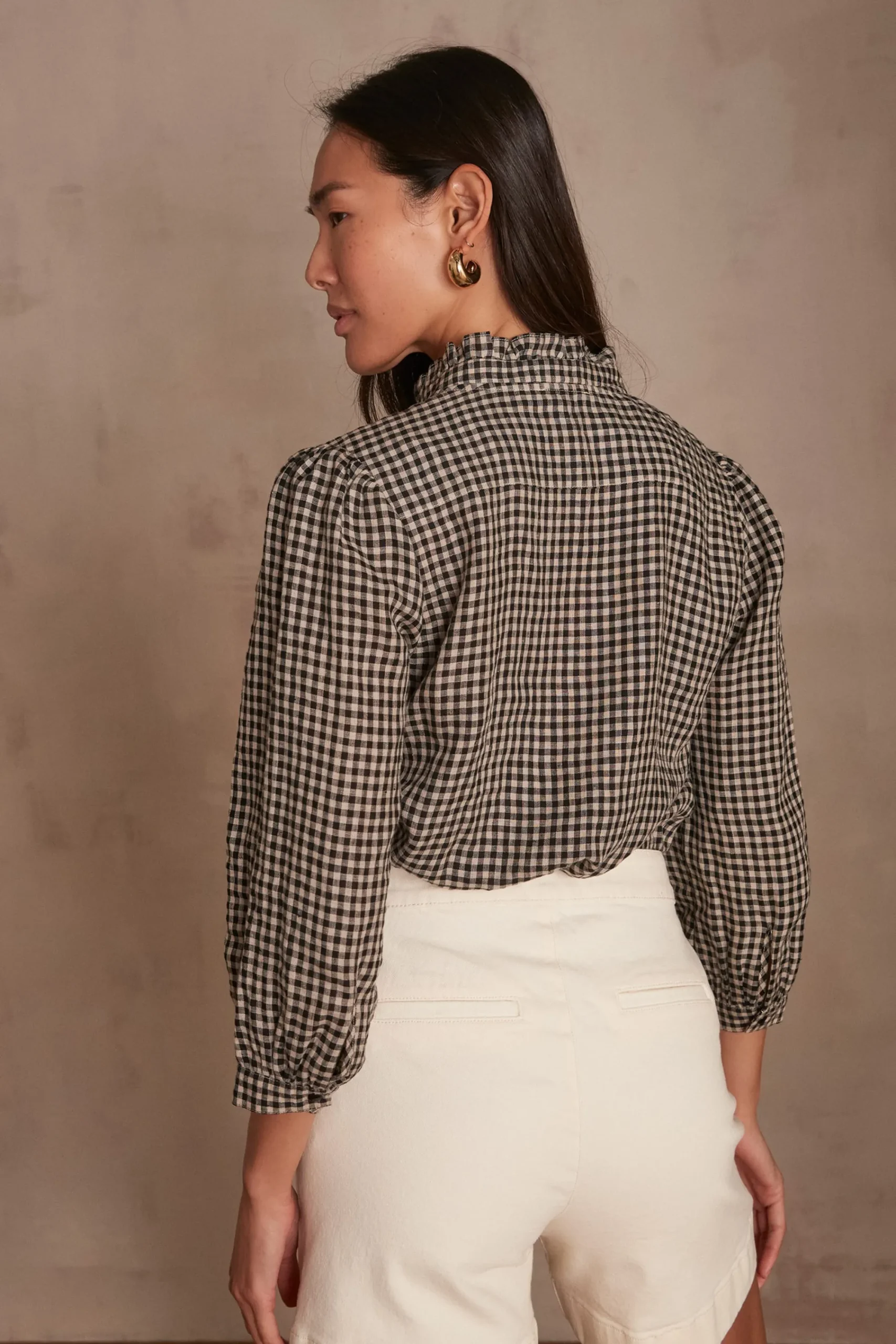 Maison 123 Blouses Et Chemises Imprimées|Blouses Et Chemises Noires>Blouse vichy en lin BELLA NOIR