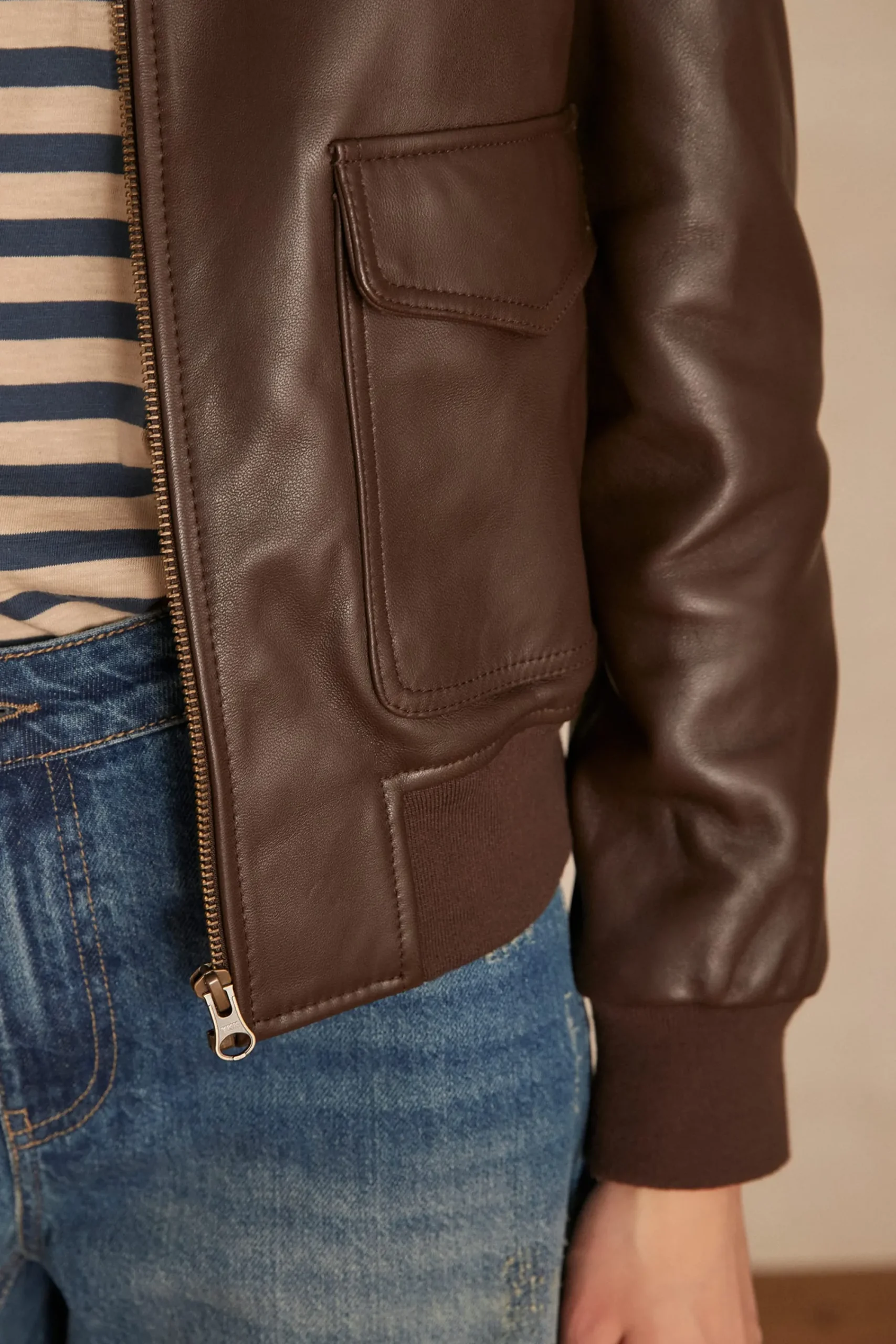 Maison 123 Manteaux Et Blousons En Cuir|Vestes Et Blousons En Cuir>Blouson en cuir Adam MARRON