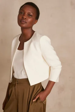 Maison 123 Blazers>Boléro LALIE Produit labellisé We Care mettant en avant l'utilisation de matières plus responsables et la valorisation de la production locale IVOIRE