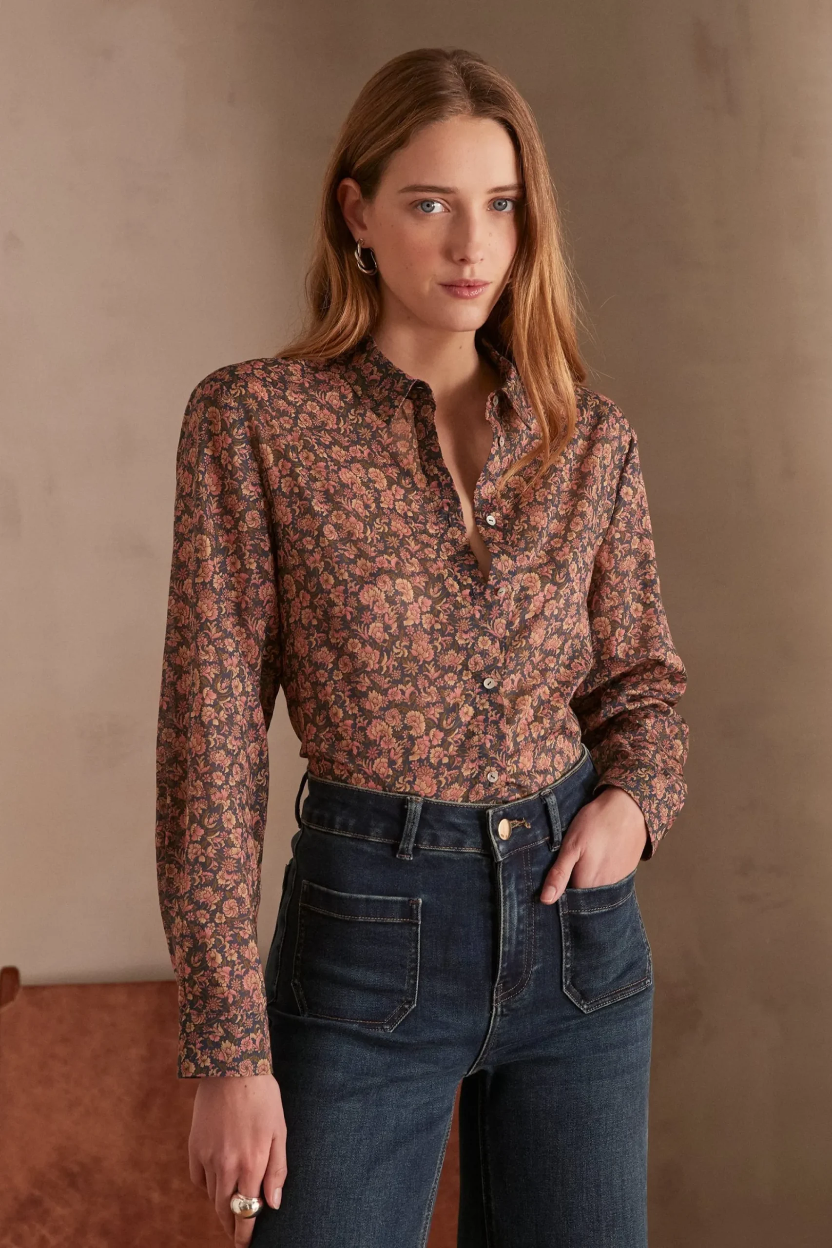 Maison 123 Blouses Et Chemises Imprimées|Blouses Et Chemises En Coton>Chemise COLETTE ROSE FONCE