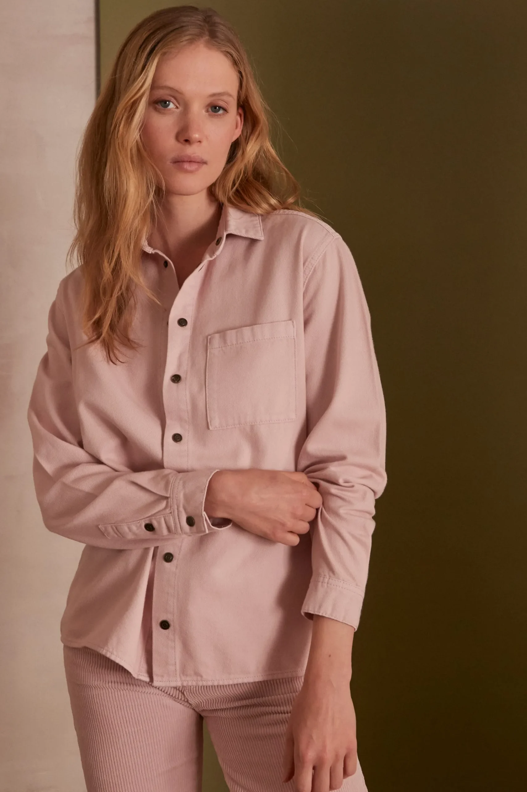 Maison 123 Blouses Et Chemises En Coton>Chemise denim unisexe THOMAS ROSE PALE