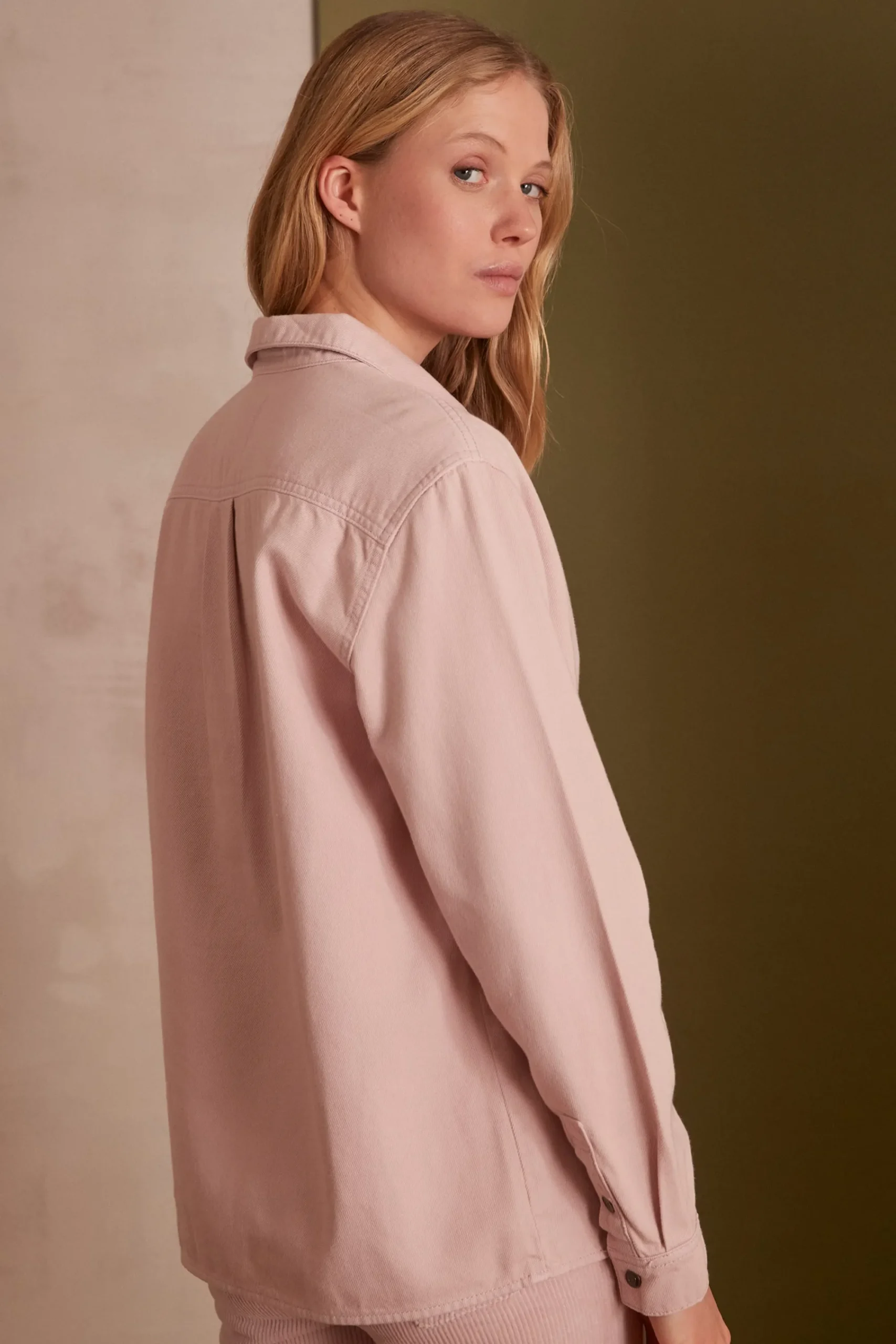 Maison 123 Blouses Et Chemises En Coton>Chemise denim unisexe THOMAS ROSE PALE