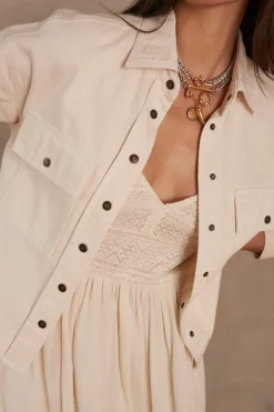 Maison 123 Blouses Et Chemises Blanches|Blouses Et Chemises En Coton>Chemise en jean CLARA CREME