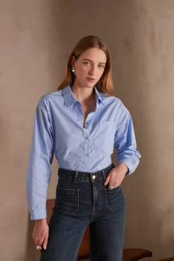 Maison 123 Blouses Et Chemises Imprimées|Blouses Et Chemises En Coton>Chemise PEPITE INDIGO CLAIR