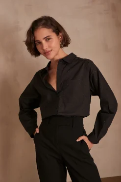 Maison 123 Blouses Et Chemises En Coton|Blouses Et Chemises Noires>Chemise PEPITE STRASS NOIR