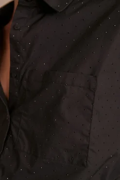 Maison 123 Blouses Et Chemises En Coton|Blouses Et Chemises Noires>Chemise PEPITE STRASS NOIR
