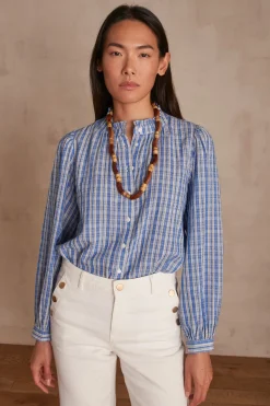 Maison 123 Blouses Et Chemises En Coton>Chemisier BONNIE BLEU CHAMBRAY