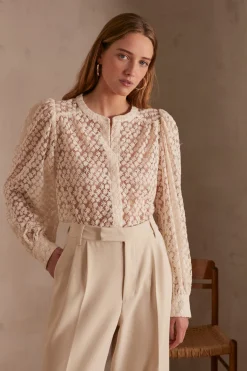 Maison 123 Blouses Et Chemises En Coton|Blouses Et Chemises Brodées>Chemisier brodé CAMOMILLE NATUREL