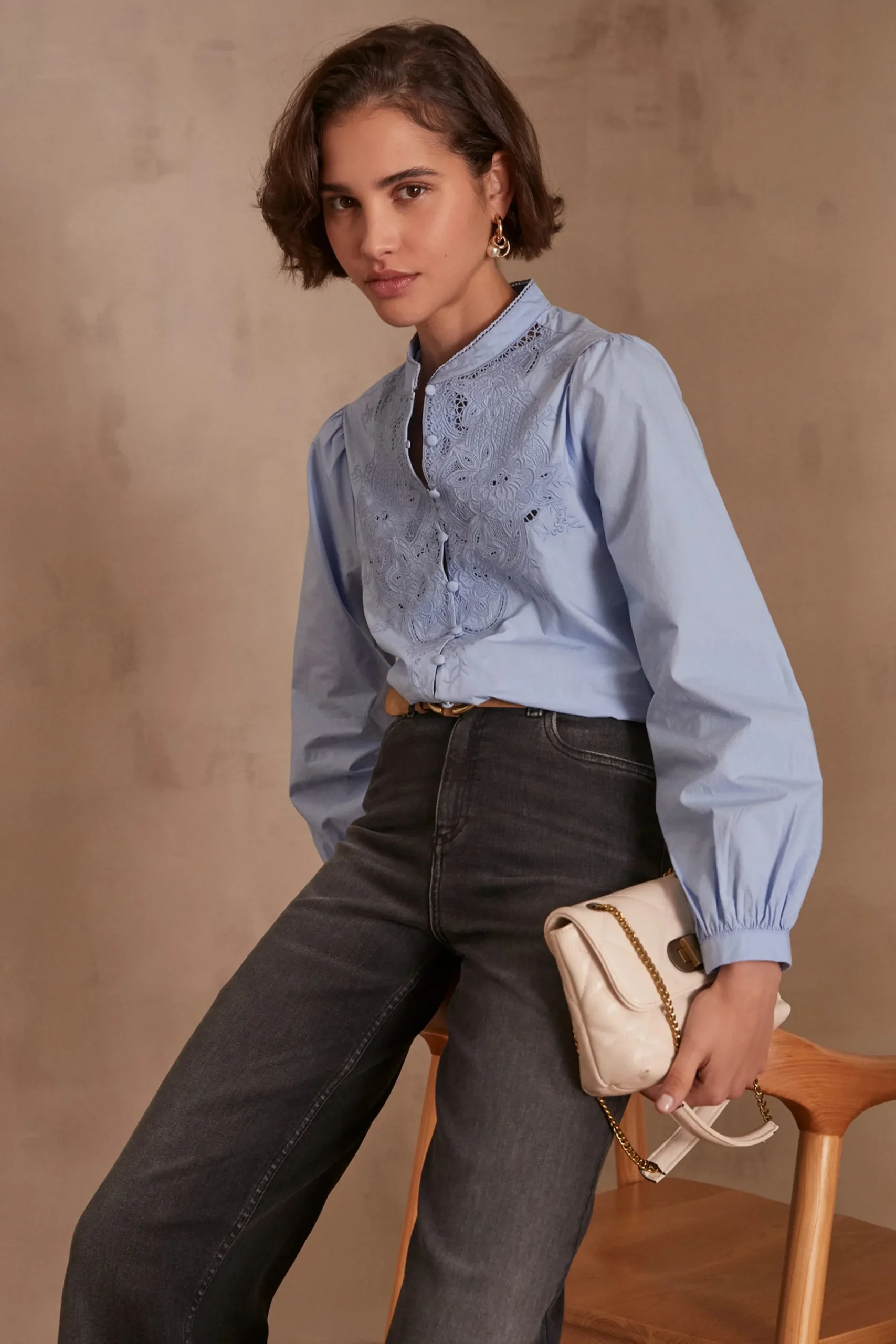 Maison 123 Blouses Et Chemises En Coton|Blouses Et Chemises Brodées>Chemisier PALOMA BLEU CIEL