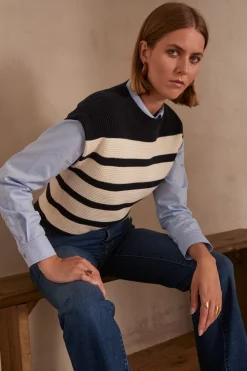 Maison 123 Pulls Sans Manches|Marinières>COREY sleeveless sailboat ECRU