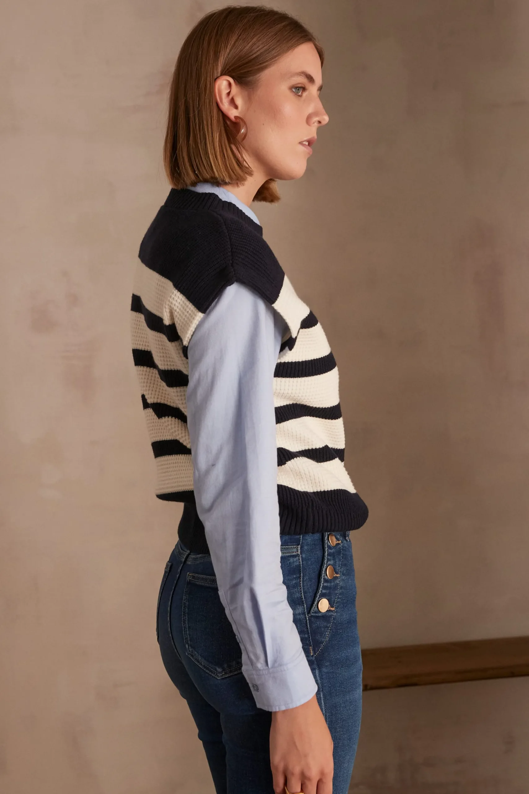 Maison 123 Pulls Sans Manches|Marinières>COREY sleeveless sailboat ECRU
