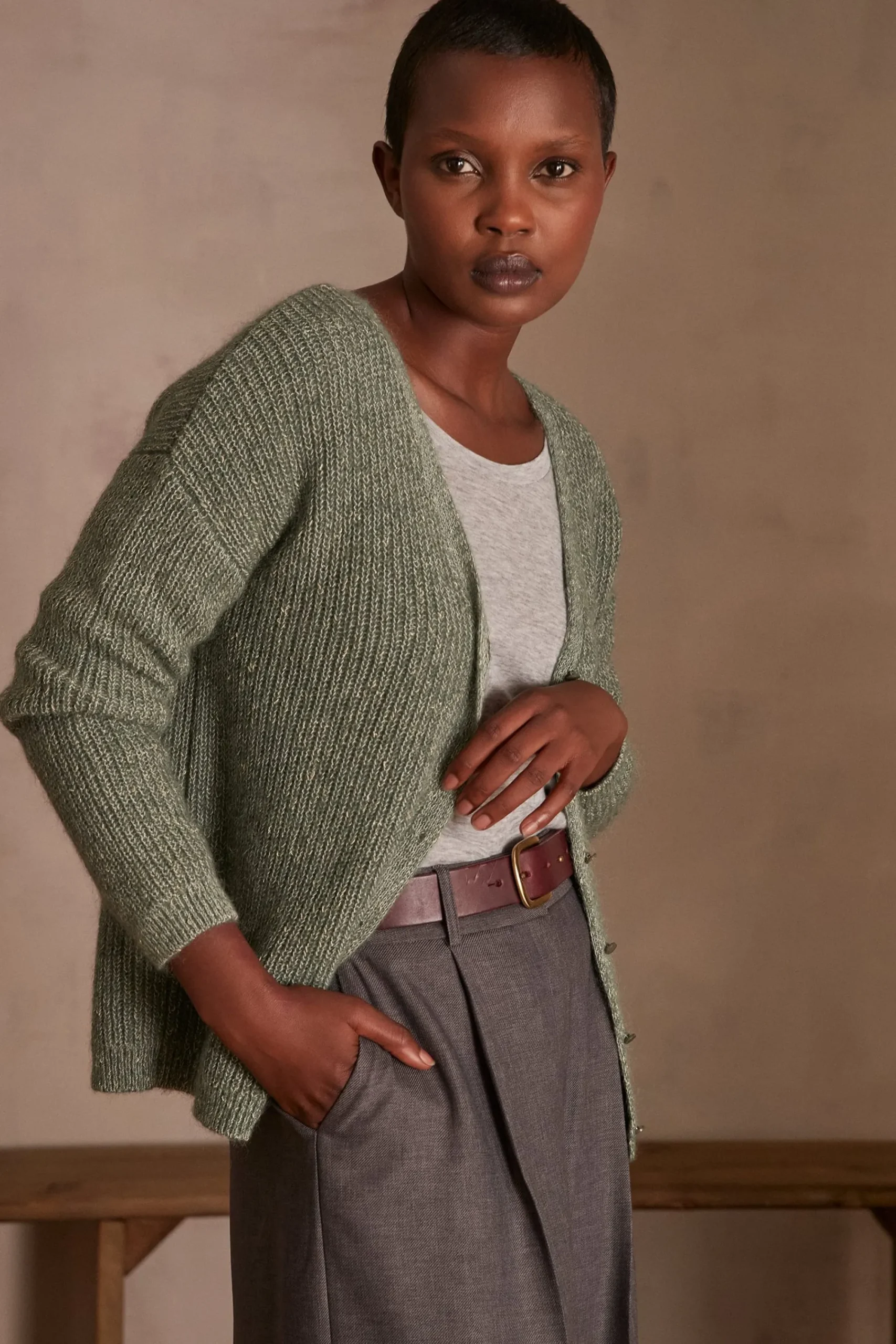 Maison 123 Gilets Courts|Gilets Longs>Gilet en laine CADDY FEUILLE