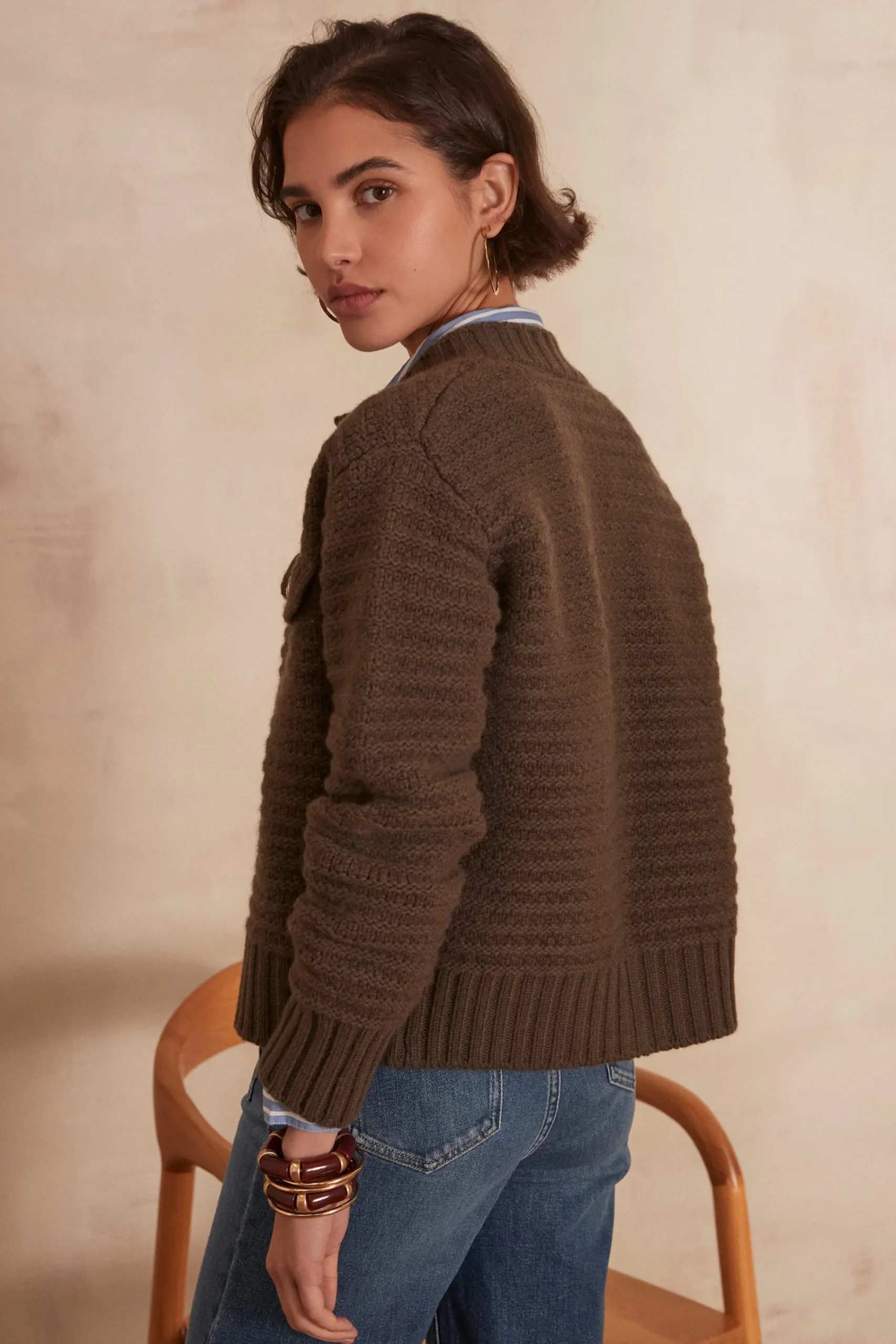 Maison 123 Gilets Courts>Gilet en laine SALMA KAKI