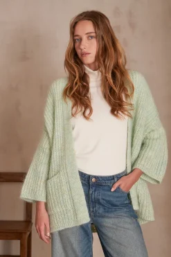 Maison 123 Gilets Courts|Gilets Longs>Gilet en mohair ALIX BIS MENTHE