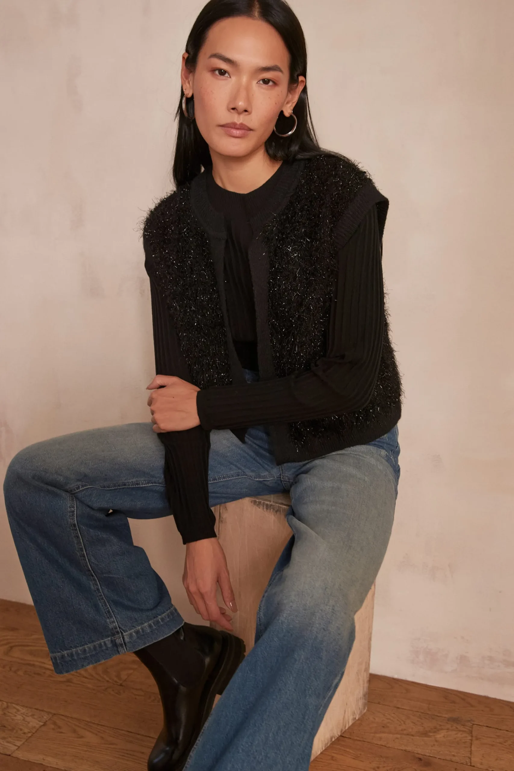 Maison 123 Pulls Sans Manches|Gilets Sans Manches>Gilet sans manches CHARLOTTE NOIR