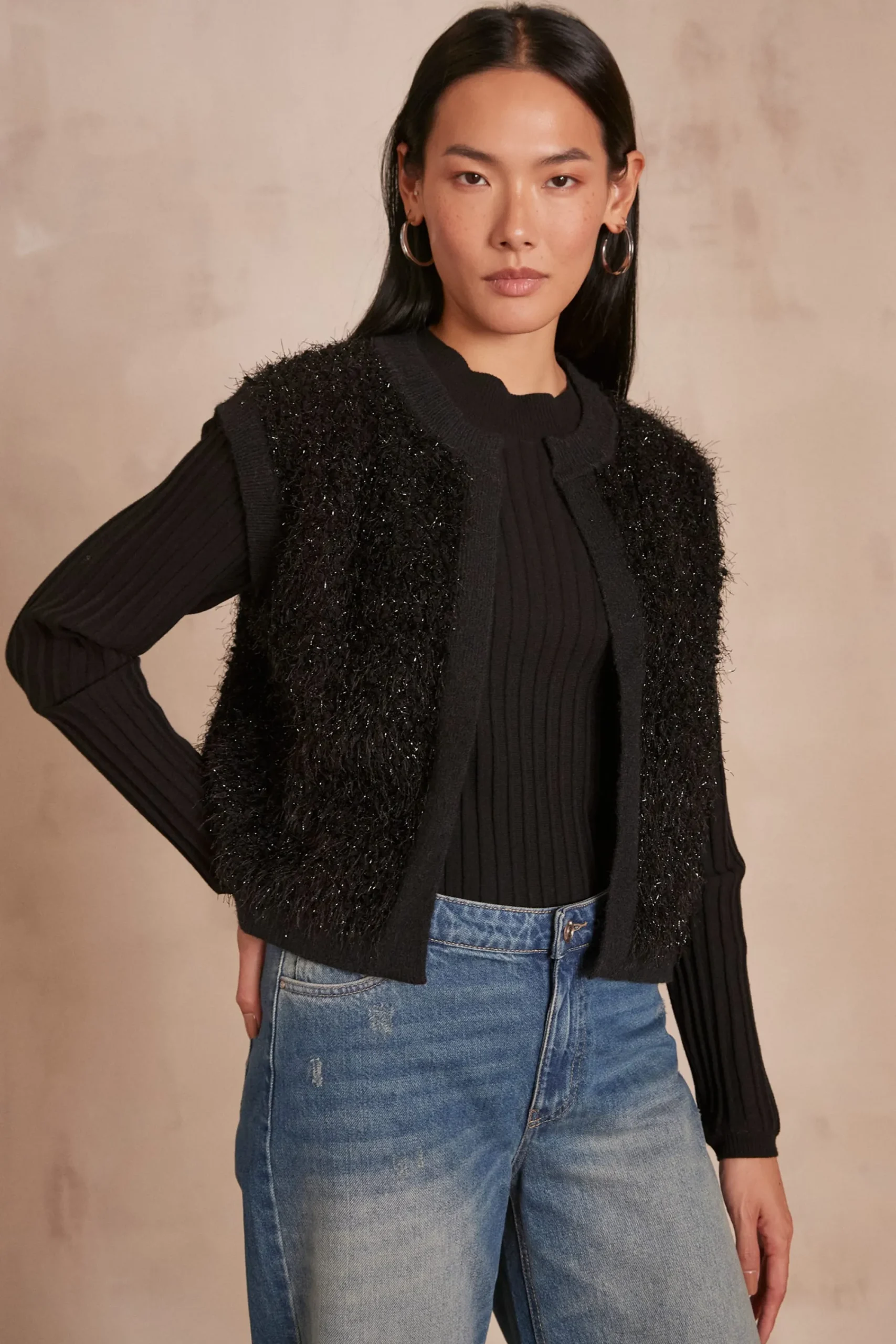 Maison 123 Pulls Sans Manches|Gilets Sans Manches>Gilet sans manches CHARLOTTE NOIR