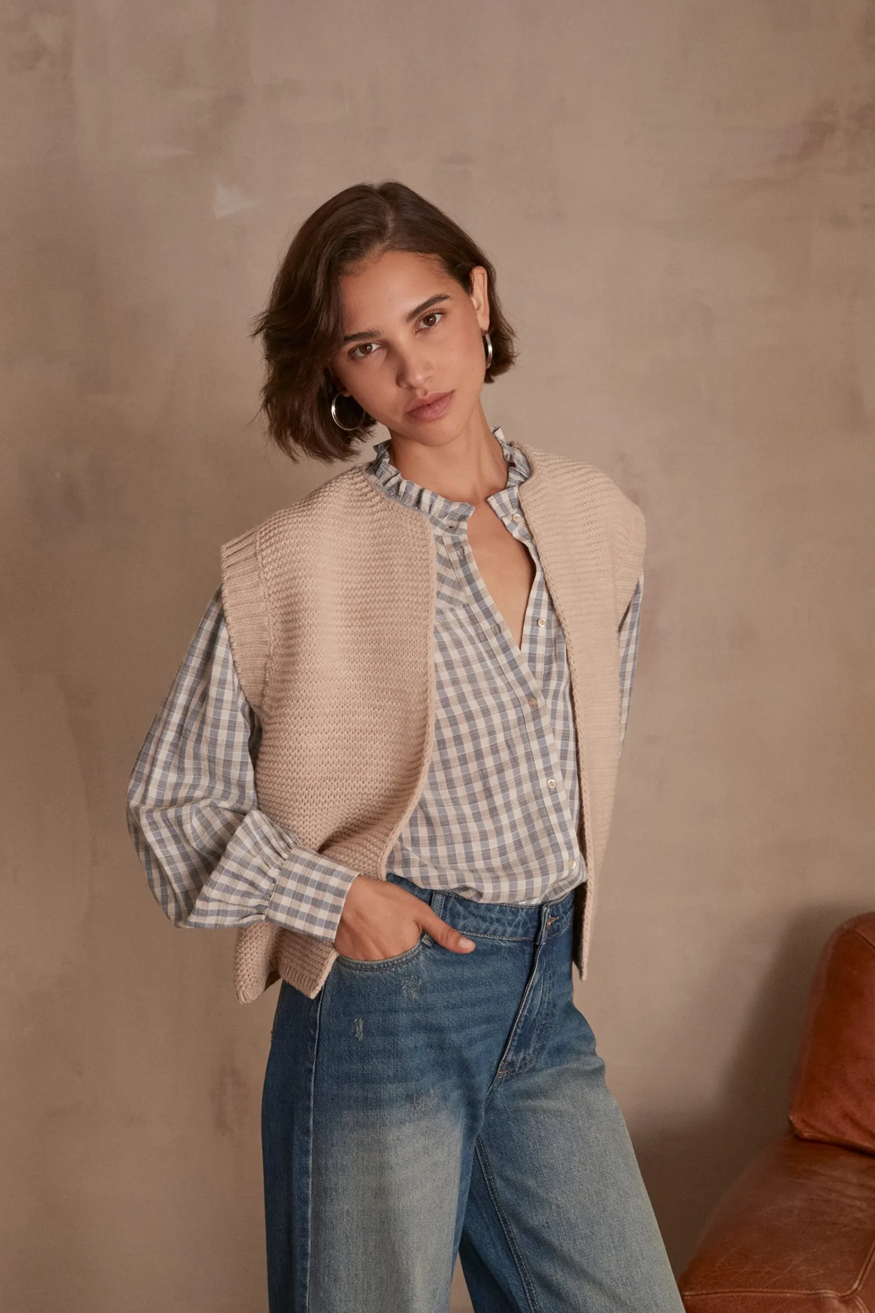Maison 123 Gilets Courts|Gilets Sans Manches>Gilet sans manches en laine BALDINI NATUREL