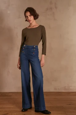 Maison 123 Jeans We Care|Jeans Taille Haute>Jean large OXAN Produit labellisé We Care mettant en avant l'utilisation de matières plus responsables et la valorisation de la production locale INDIGO
