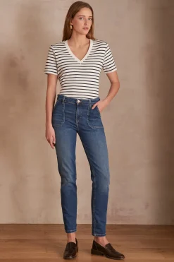 Maison 123 Jeans We Care>Jean NALLA Produit labellisé We Care mettant en avant l'utilisation de matières plus responsables et la valorisation de la production locale INDIGO FONCE