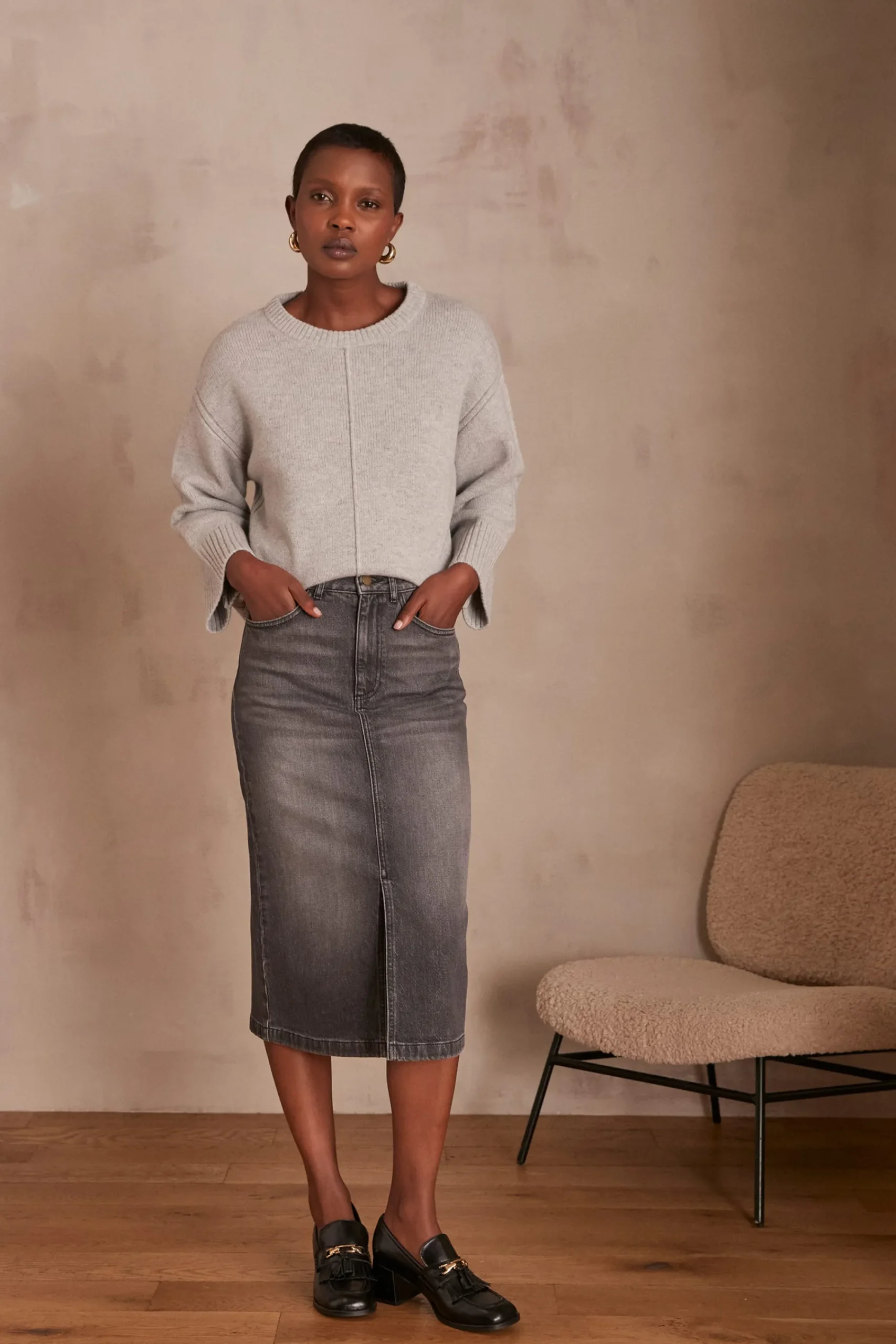 Maison 123 Jupes Longues Et Midi|Jupes En Jean>Jupe BIRDY CHINE CLAIR
