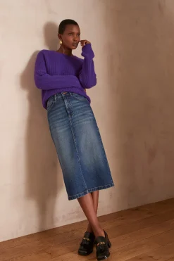 Maison 123 Jupes Longues Et Midi|Jupes En Jean>Jupe denim BIRDY INDIGO FONCE