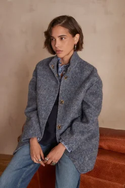 Maison 123 Manteaux Courts|Manteaux En Laine>Manteau en laine LAMIA BLEU CHAMBRAY