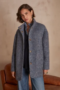Maison 123 Manteaux Courts|Manteaux En Laine>Manteau en laine LAMIA BLEU CHAMBRAY
