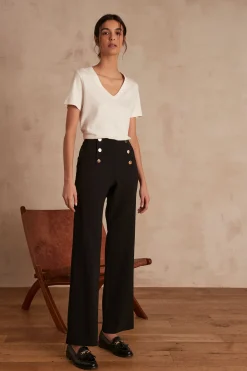 Maison 123 Pantalons De Tailleur|Pantalons Fluides>Pantalon à pont HUBERT Produit labellisé We Care mettant en avant l'utilisation de matières plus responsables et la valorisation de la production locale NOIR