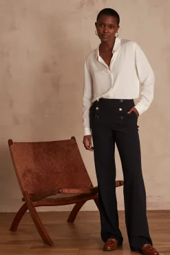 Maison 123 Pantalons De Tailleur|Pantalons Fluides>Pantalon à pont Hubert Produit labellisé We Care mettant en avant l'utilisation de matières plus responsables et la valorisation de la production locale MARINE