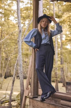 Maison 123 Pantalons De Tailleur|Pantalons Fluides>Pantalon de tailleur large LAYLA MARINE