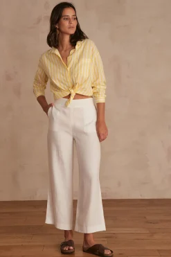 Maison 123 Pantalons Fluides|Pantalons Larges>Pantalon droit en lin Pio Produit labellisé We Care mettant en avant l'utilisation de matières plus responsables et la valorisation de la production locale BLANC