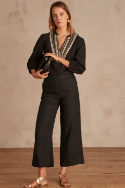 Maison 123 Pantalons Fluides|Pantalons Larges>Pantalon droit en lin Pio Produit labellisé We Care mettant en avant l'utilisation de matières plus responsables et la valorisation de la production locale NOIR