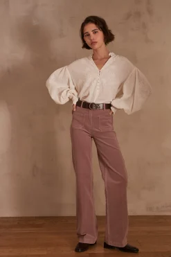 Maison 123 Pantalons En Velours>Pantalon LUNA ROSE FONCE