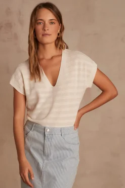 Maison 123 Pulls Col Rond|Pulls Sans Manches>Pull à manches courtes LINE CREME