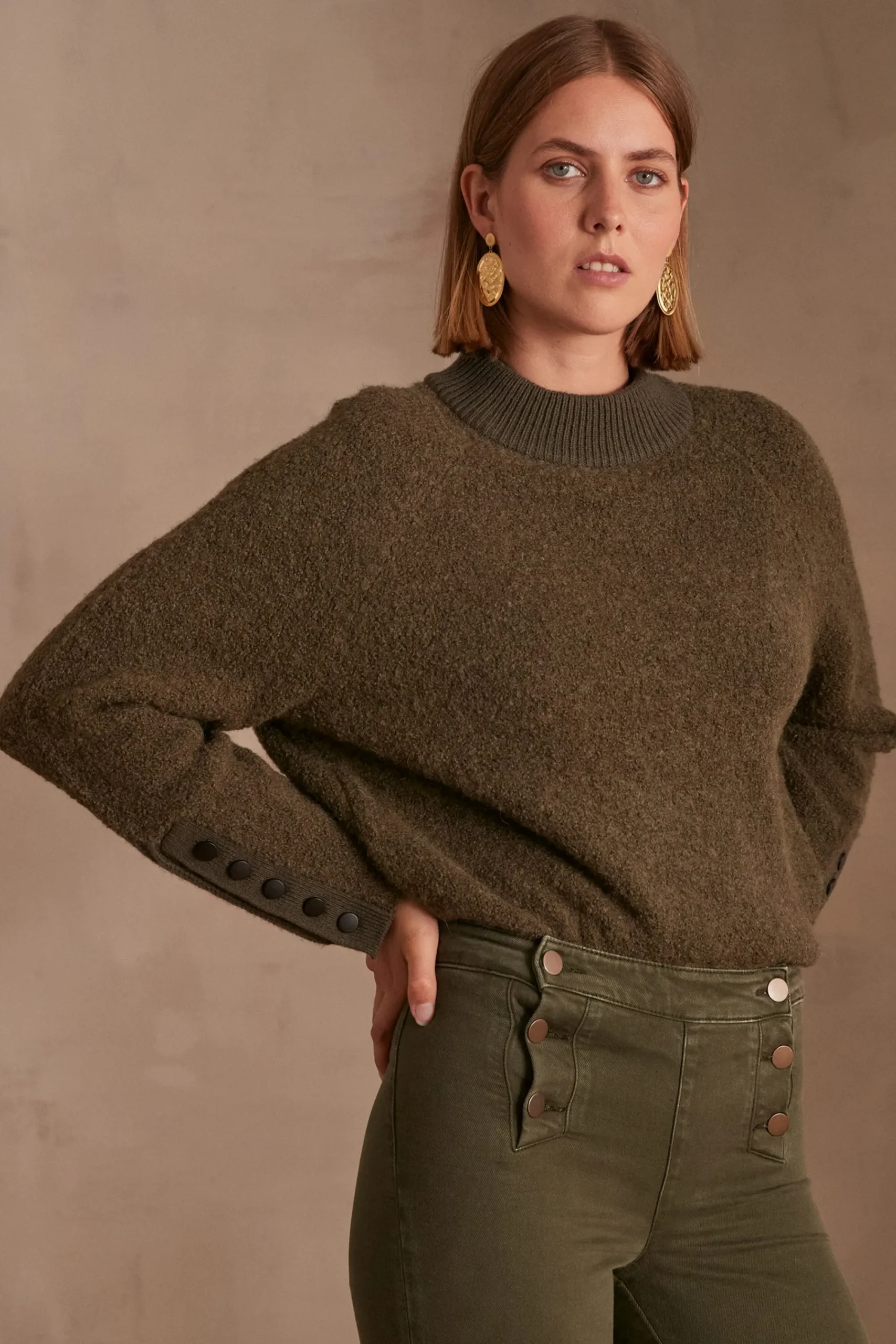 Maison 123 Pulls Col Rond>Pull CLARCK KAKI