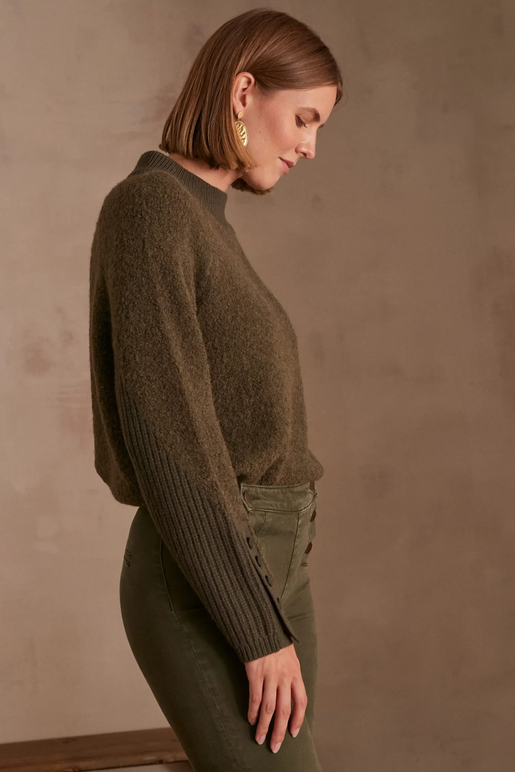 Maison 123 Pulls Col Rond>Pull CLARCK KAKI