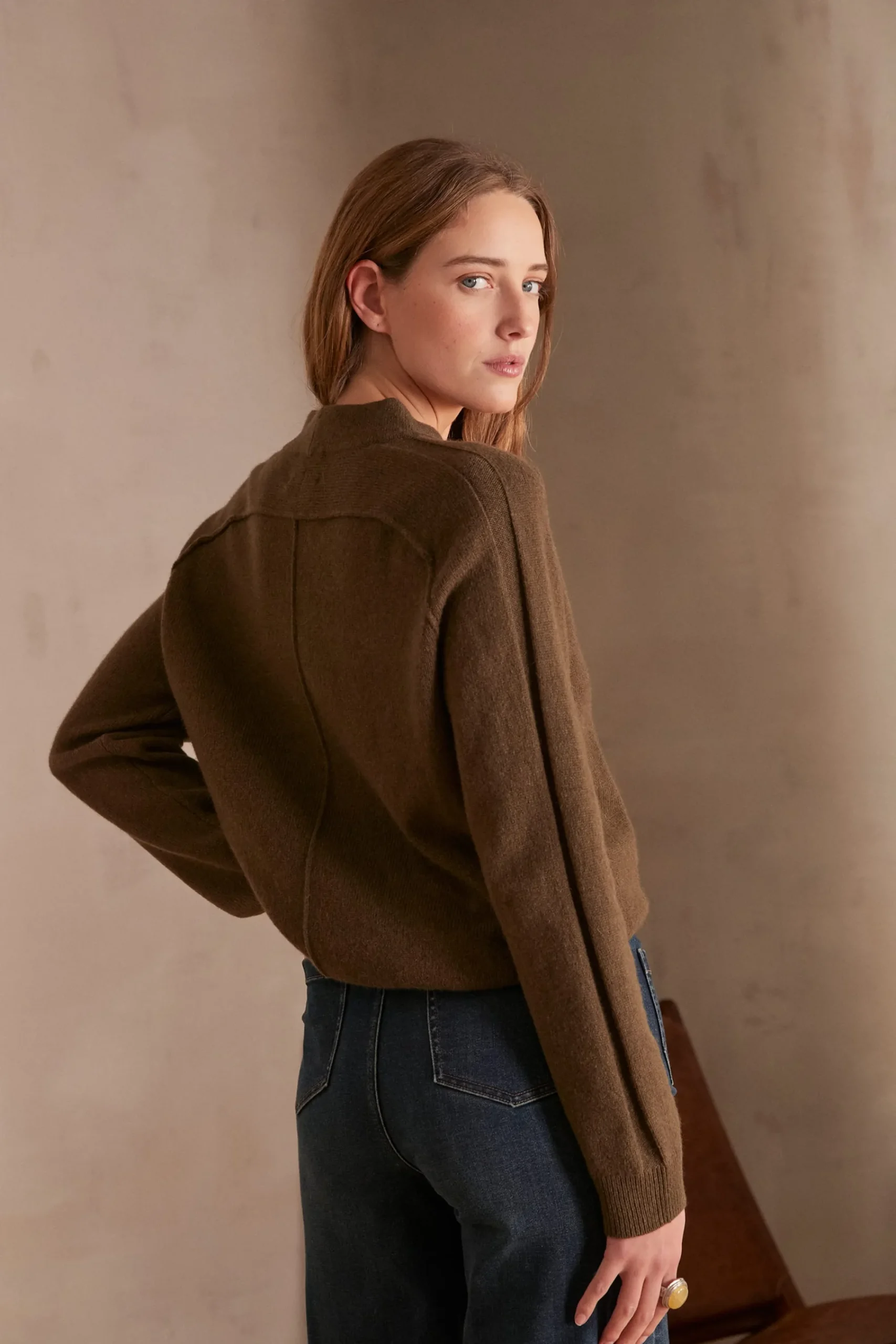 Maison 123 Pulls Col Rond>Pull en laine CLINTON KAKI