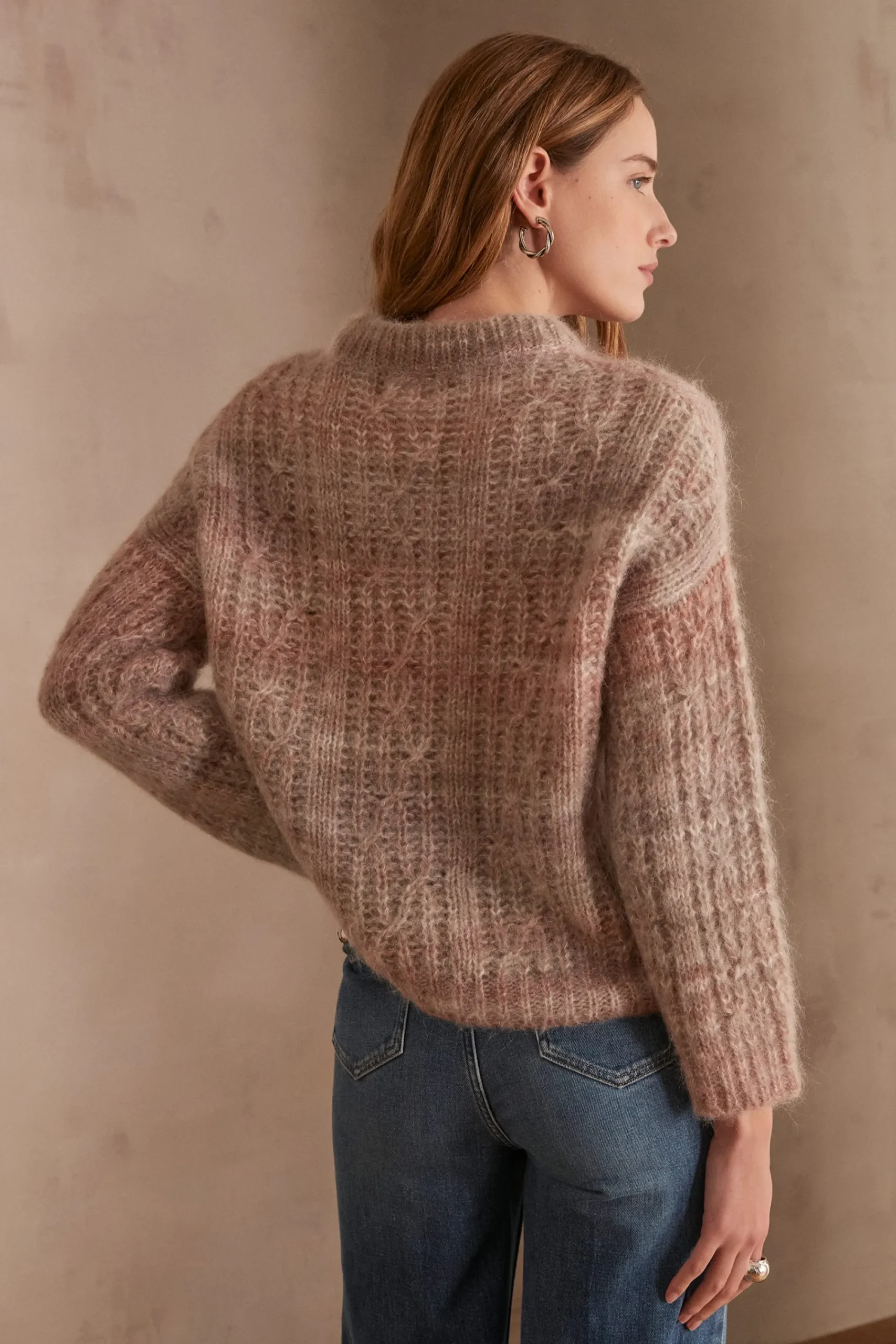 Maison 123 Pulls Col Rond>Pull en laine et alpaga SAVANA MAUVE PALE
