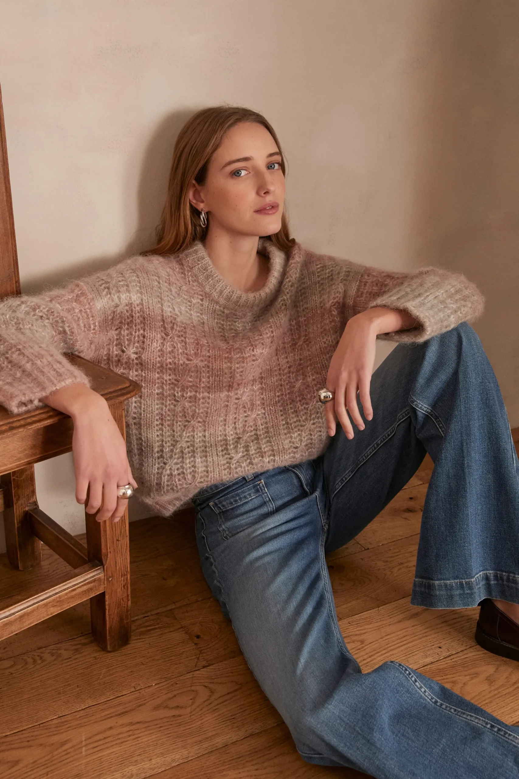 Maison 123 Pulls Col Rond>Pull en laine et alpaga SAVANA MAUVE PALE