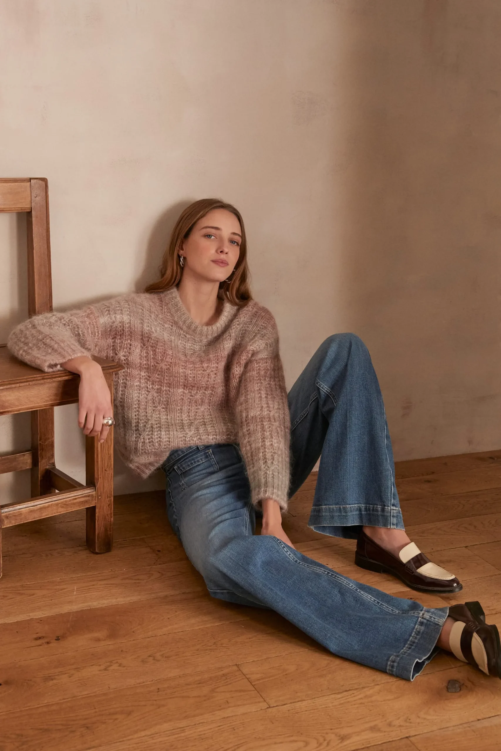 Maison 123 Pulls Col Rond>Pull en laine et alpaga SAVANA MAUVE PALE