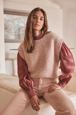 Maison 123 Pulls Col Rond|Pulls Sans Manches>Pull sans manches STELLA MAUVE PALE