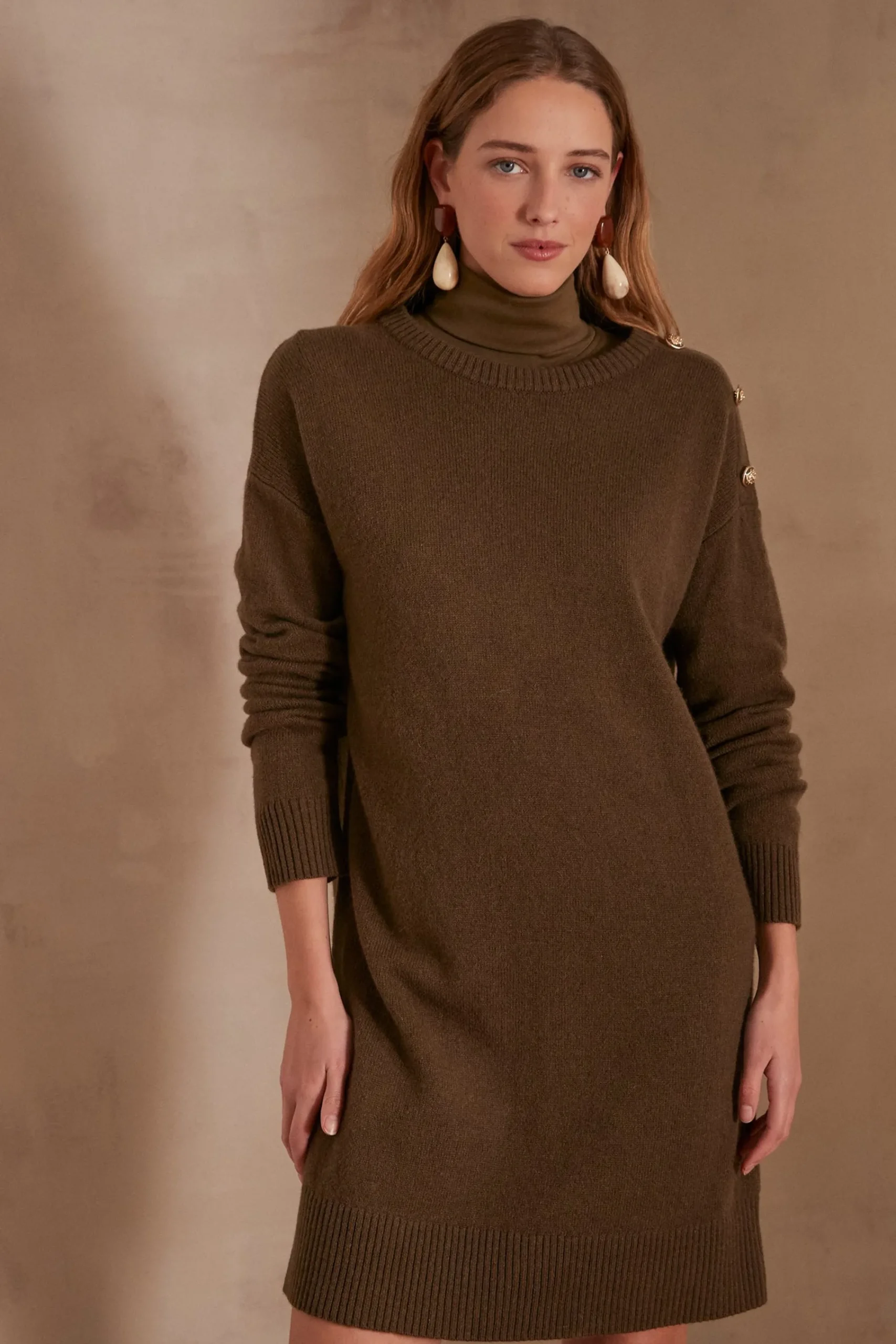 Maison 123 Robes En Maille|Robes Colorées>Robe en laine LINA KAKI