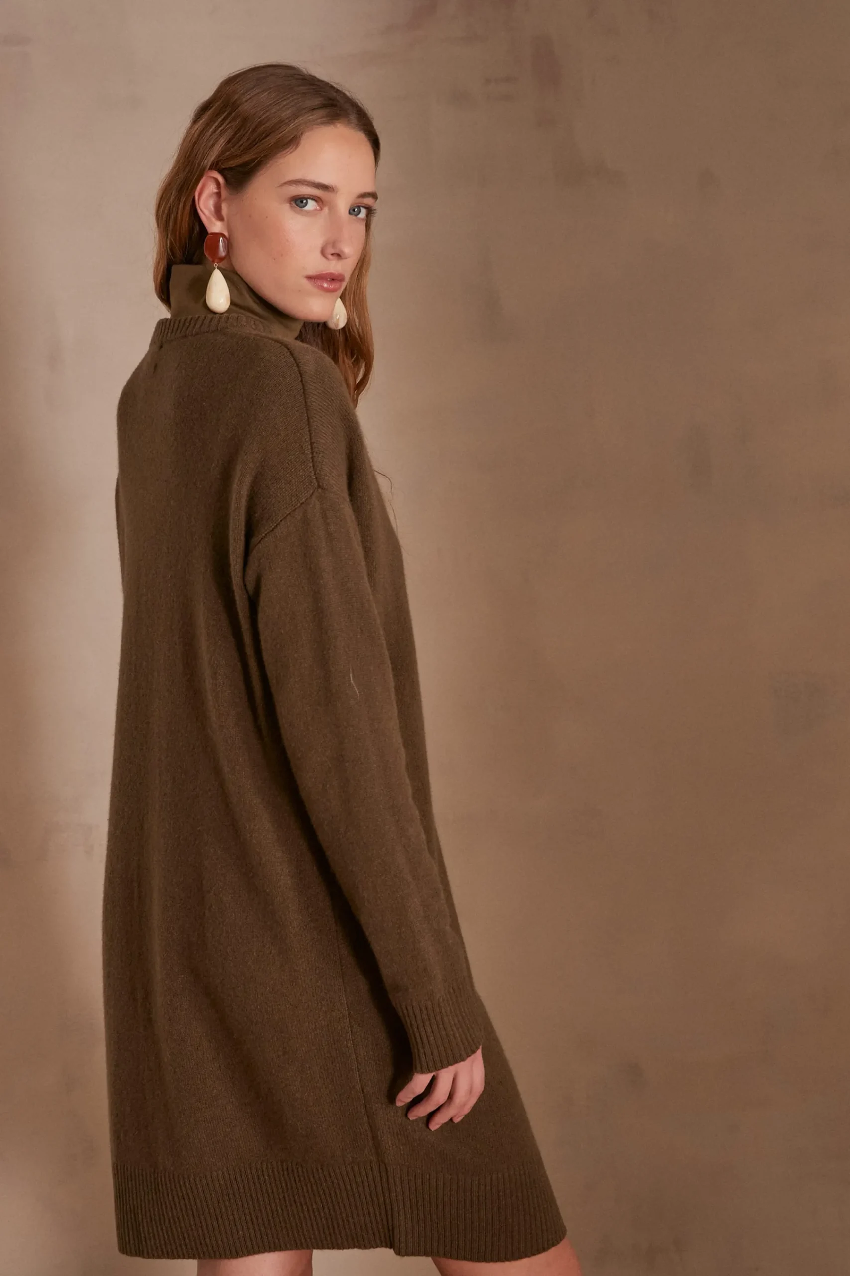 Maison 123 Robes En Maille|Robes Colorées>Robe en laine LINA KAKI