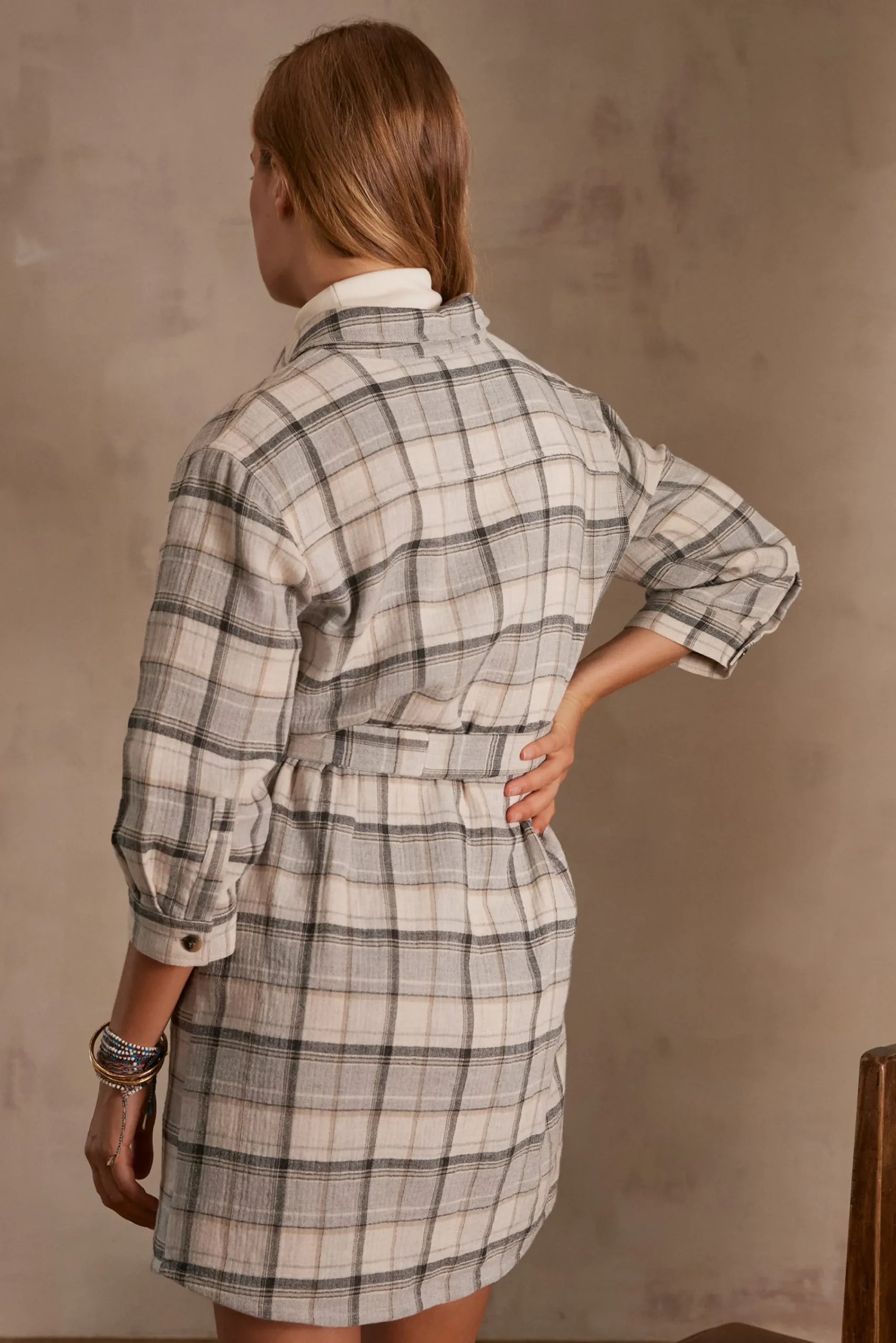 Maison 123 Robes Courtes|Robes Fluides>Robe-chemise MAUD GRIS PALE