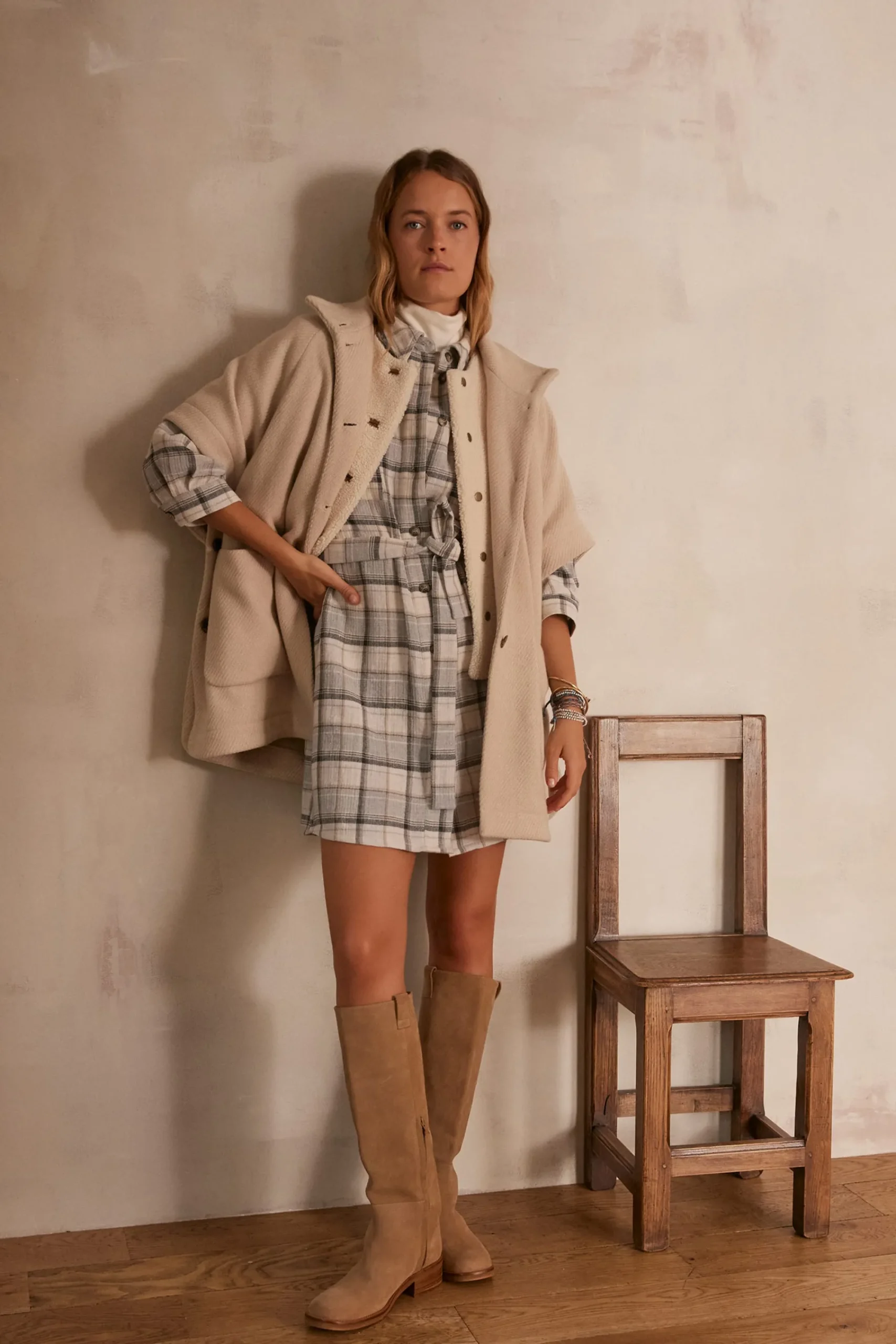 Maison 123 Robes Courtes|Robes Fluides>Robe-chemise MAUD GRIS PALE