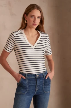 Maison 123 T-Shirts Col V|T-Shirts À Manches Courtes>T-shirt ANNA CREME